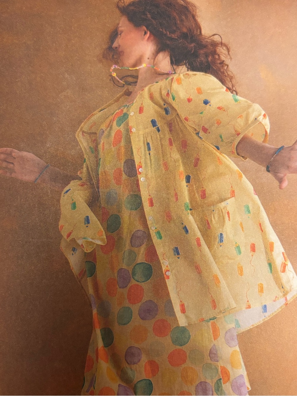 Gudrun Sjoden “Crayon” Artist’s Blouse, Yellow/Pattern, Size Medium